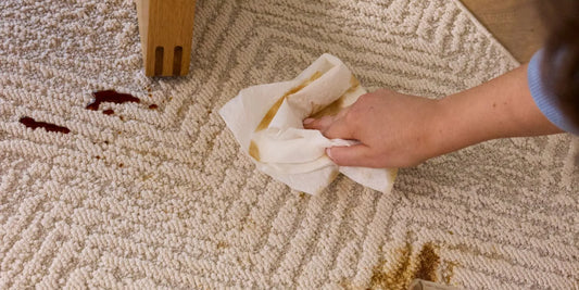 Elementa polypropylene rug in neutral colorways camouflaging daily dirt in a bright living room