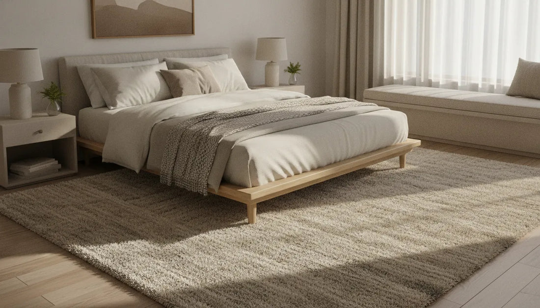 Luxury Groundstory Estate wool rug in bedroom
